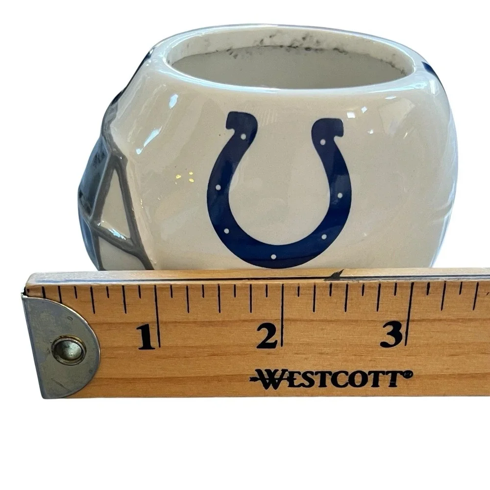 Set Of 2 Indianapolis Colts NFL Ceramic Helmet Planter Candy Bowl White Football